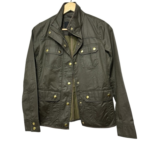 J. Crew Resin-Coated Twill Field Jacket, Moss, XXS - Picture 6 of 9